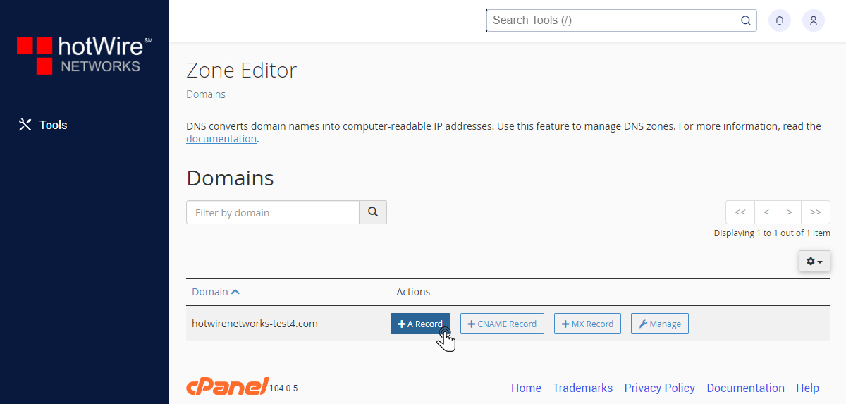 Adding Record with Zone Editor in cPanel Step 2