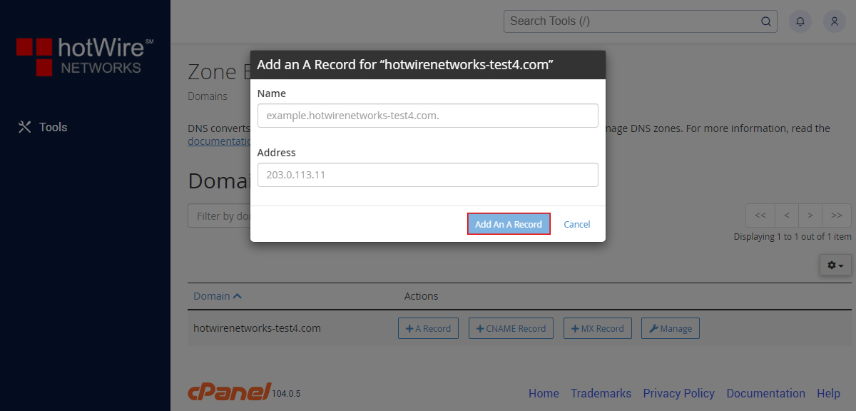 Adding Record with Zone Editor in cPanel Step 3