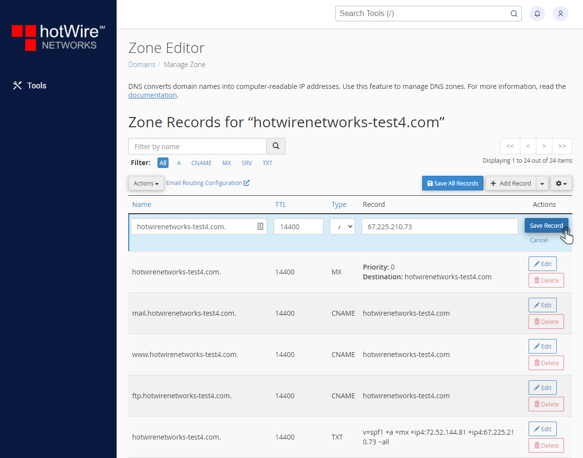 Adding Record with Zone Editor in cPanel Step 6